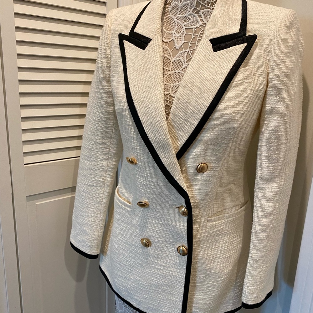Express Cream Blazer with Black Trim and Gold Buttons